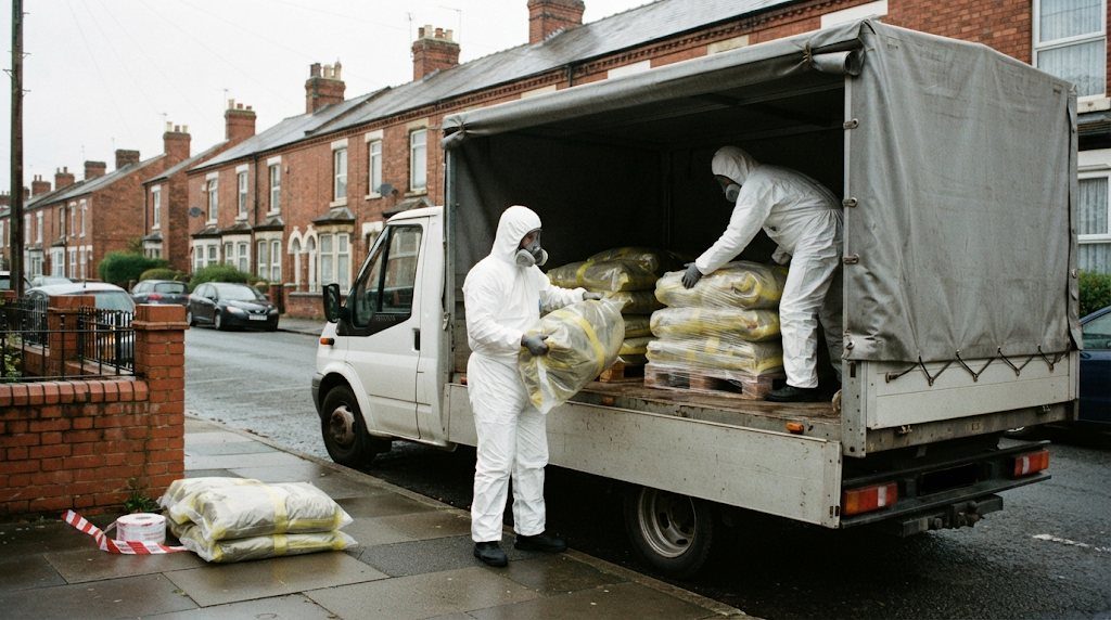 Double-bagged cement sheet loaded for an authorised waste facility.